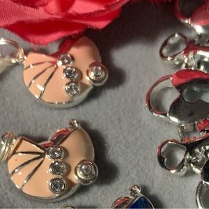 Pink Enamel & Silver Baby Carriage Pendant/Charm Crystal Accents, NWT